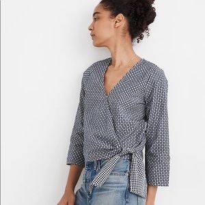Madewell Blue Textured Cotton Wrap Top NWT